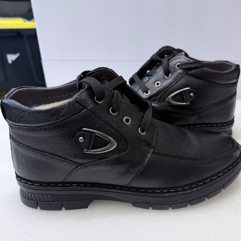 Mens Black Faux Leather Winter Lined Lace Up Ankle Boots Size 11 Fashion - Picture 8 of 15